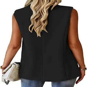 Elegante schwarze ärmellose Blazer Weste für Damen casual Büro Business Open Front Cardigan