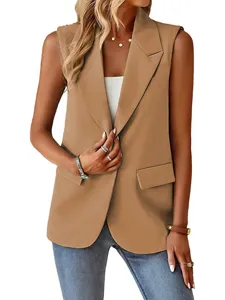 Damen lässige Revers ärmellose Blazer Weste Cardigan elegante Büro Business Oberbekleidung