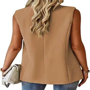 Ärmelloser Revers Blazer Weste für Damen, elegante lässige Pendler Anzugweste Detailansicht.