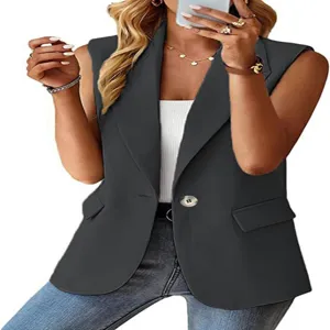 Damen ärmellose Revers Blazer Weste, elegante Business Casual offene Anzugweste