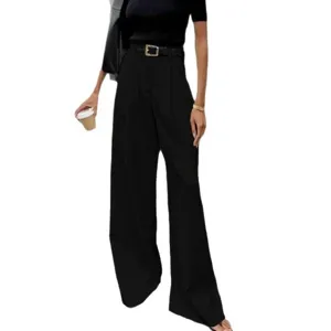 Hohe Taille weite schwarze Hosen Damen lässig lose lange Hosen stylische Büro Mode