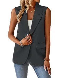 Ärmelloser Revers Blazer Weste für Damen, elegante Business Pendler Oberbekleidung.
