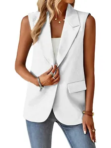 Damen ärmellose Blazer Weste Revers einfarbig offene Front Casual Business Büro Top