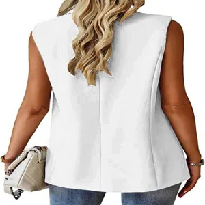 Damen weiß ärmellose Revers Anzugweste, lässige Pendler Cardigan Oberteil Detail.