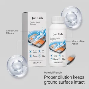 Jue Fish exterior ground degreaser 120ml, powerful formula for cleaning outdoor surfaces.