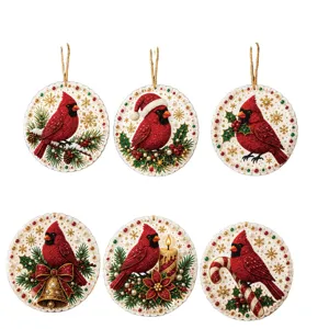 DIY Red Cardinal Diamond Painting Pendants Christmas Tree Hanging Ornaments Home Decor Set of 6