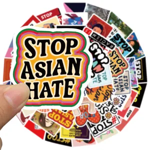 Lot d'autocollants en vinyle imperméable, stickers Stop Asian Hate pour ordinateur portable valise.