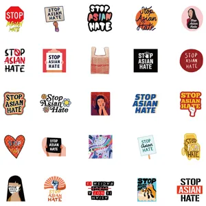 50pcs Stop Asian Hate autocollants étanches en vinyle pour ordinateur portable valise.