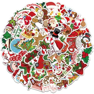 50 Pcs Cute Christmas Waterproof Stickers Vinyl Decals for Laptop Luggage Water Bottle