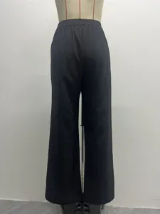 Damen einfarbig lose Freizeit weites Bein lange Hose hohe Taille schwarz Frühling