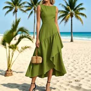 Elegante vestito lungo verde da spiaggia senza maniche da donna chic abito maxi estivo