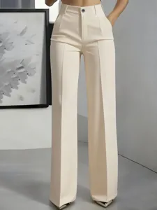 Damen High Waist fließende Straight Leg Anzughose elegante minimalistische Freizeithose