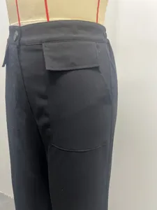 Einfarbige lässige Damen-Weitbein-Hose, High Waist lockere Baumwoll-Leinen-Hosen-Detail.