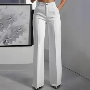 Damen hohe Taille gerade Anzughose elegante weisse buero freizeit lange hose stil.