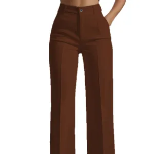 Damen hohe Taille drapiert gerade Hose in braun lässig Büro Anzughose elegant