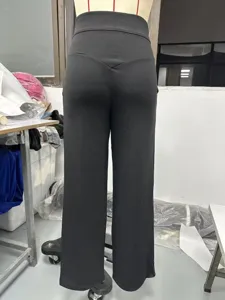 Pantaloni casual a vita alta da donna, pantaloni neri a gamba larga elasticizzati.