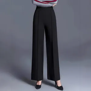 Damen Hose mit hoher Taille weites Bein lässige einfarbige elegante schwarze Hosen