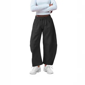 Femme pantalon de survêtement noir taille haute cordon de serrage jambe large mode