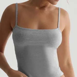Gray square neck camisole tank top for women casual basic ribbed knit vest summer top