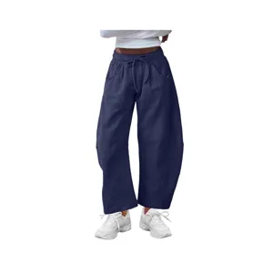 Femme Casual Large Jambe Pantalon De Survêtement Cordon Taille Haute Ample Sport Pantalon