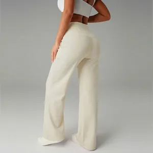 Pantaloni Donna Vita Alta Gamba Larga Elegante Pieghe Elastico Fluido Casual