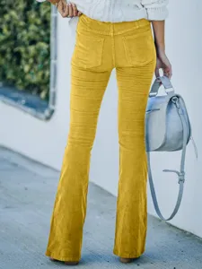 Women's high waist corduroy flare pants solid color casual trousers for spring and autumn