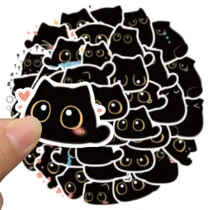 Détail d'autocollant étanche chat noir mignon, design animal de dessin animé