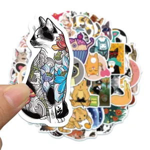 Waterproof cute cat stickers set, vinyl graffiti decals for luggage, laptop and guitar.