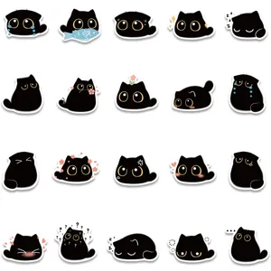 Mignons autocollants chat noir étanches stickers d'animaux pour valise tasse guitare