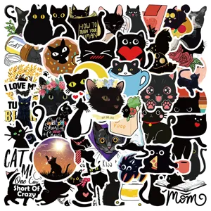 Cute black cat waterproof vinyl stickers pack for laptop luggage guitar skateboard
