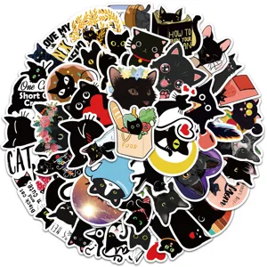 Waterproof black cat stickers vinyl cute kawaii decals for laptop luggage guitar skateboard