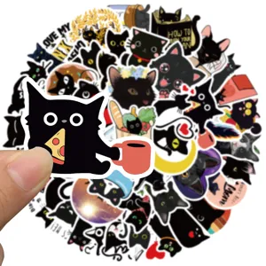Cute black cat stickers waterproof vinyl decal pack for laptop luggage guitar skateboard