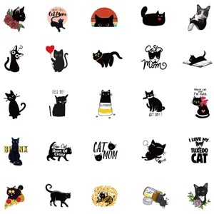 Cute black cat waterproof stickers pack for laptop, luggage, guitar and motorcycle decoration.