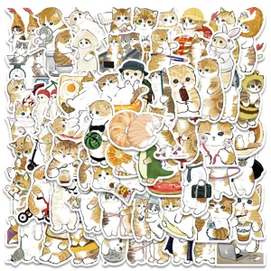 Cute cartoon yellow cat stickers, waterproof vinyl decal pack for laptop luggage phone 64pcs