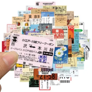 Vintage Japanese railway ticket stickers waterproof set for laptop, journal, luggage dec.