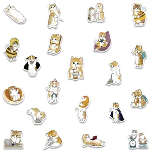 Cute yellow cat waterproof stickers set, aesthetic cartoon cute kitty decals for DIY luggage.