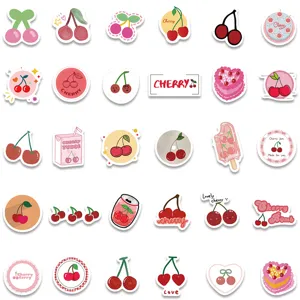 Cute aesthetic cherry stickers set for journaling, water bottles, and laptop decoration.