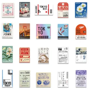Japanese travel ticket and scenic waterproof stickers set for luggage and laptop decoration.