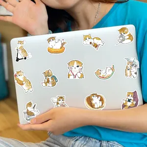 Cute cartoon cat stickers scene detail on laptop, waterproof decorative decals.