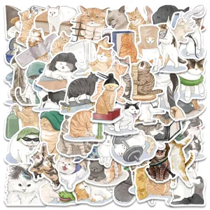 Cute cartoon cat stickers pack waterproof decal for laptop luggage guitar skateboard decor.