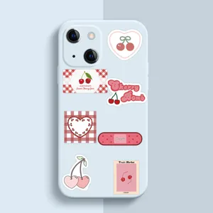 Cute aesthetic cherry stickers for phone case DIY, waterproof cute vinyl decal set.