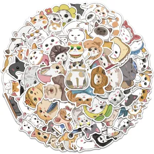 Cute cat stickers set detailed view showing assorted waterproof decals for laptop and luggage.