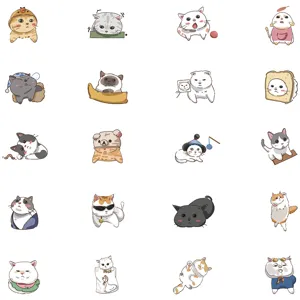 Cute funny cartoon cat waterproof stickers set for laptop luggage guitar graffiti decals.