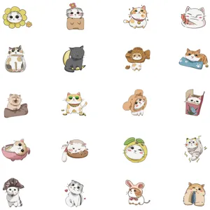 Cute cartoon cat stickers waterproof vinyl decal pack for laptop luggage skateboard guitar decor