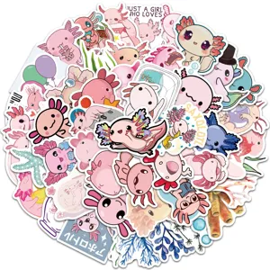 50pcs cute axolotl stickers pack waterproof vinyl cartoon animal decals for laptop water bottle