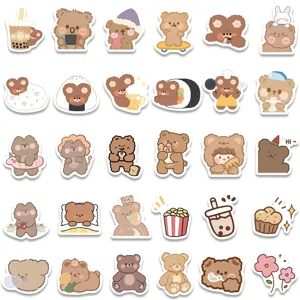 Cute cartoon bear stickers set, aesthetic DIY waterproof decals for laptop, water bottle, phone.