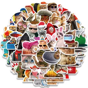 50pcs cute funny cat stickers waterproof vinyl graffiti decals for luggage laptop water bottle.