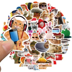 50pcs cute hip hop funny cat stickers waterproof vinyl decals for luggage skateboard water bottle