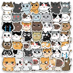 Cute kawaii cat stickers waterproof cartoon decals for laptop, guitar, and luggage decor.