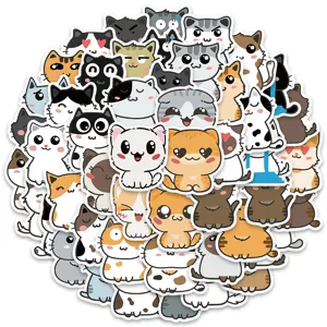 Cute cat waterproof stickers pack for laptop luggage guitar skateboard doodle decals.